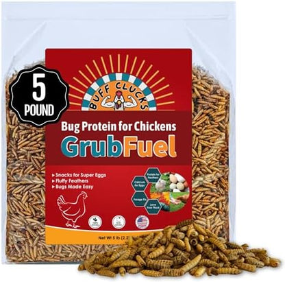 Buff Clucks Grub Fuel Black Soldier Fly Larvae for Chickens, Chick Feed 5lb