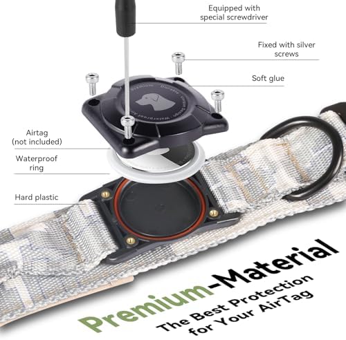 2026 Upgrade Waterproof Tactical AirTag Dog Collar, Built in AirTag Holder