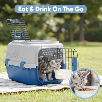 DUMOS 23" Hard-Sided Pet Carrier for Small Pets, 2 Door Cat Carrier - Blue