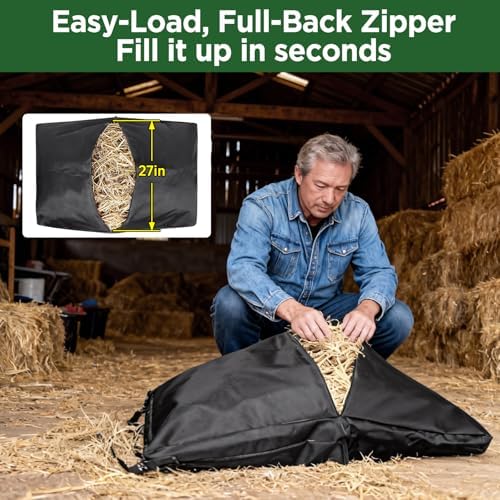 Hay Bags for Horses Slow Feed,Heavy Duty Oxford Fabric with Widening Side Design, Full Back Zipper & Adjustable Strap for Easy Filling, Hanging and Clean Eating New Version