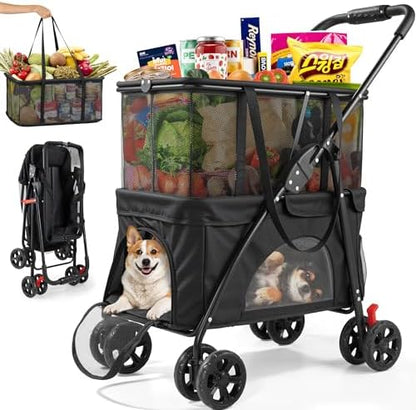 2-in-1 Folding Shopping Cart & Pet Stroller 99 LB Grocery Cart