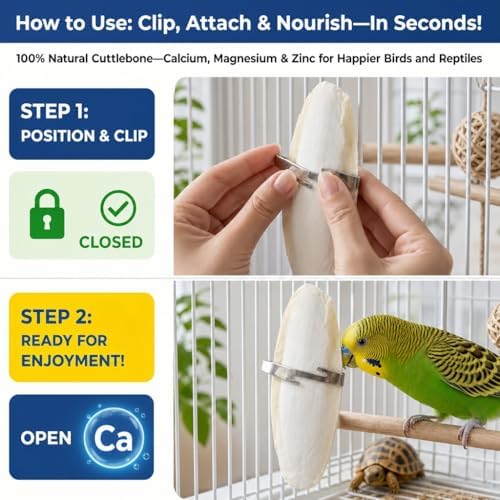 Birds LOVE 5.5 - 6″ Cuttlebones for Birds – 100% Natural Sun-Dried Calcium & Beak Conditioning Supplement for Parakeets, Budgies, Cockatiels, Finches & Canaries – 12 Pack with Holder – Made in Vietnam