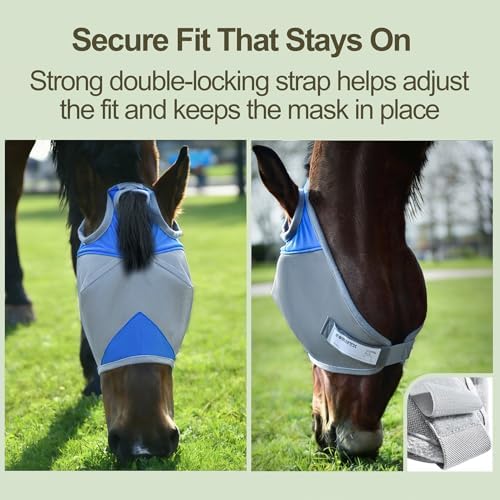Horse Fly Mask Without Ears, UV Block Breathable Mesh (Blue, XL)