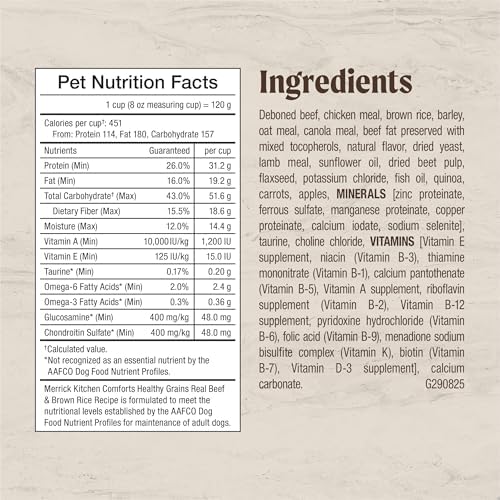 Merrick Healthy Grains Adult Dry Dog Food, Beef and Brown Rice, 4 lb Bag