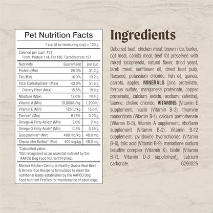 Merrick Healthy Grains Adult Dry Dog Food, Beef and Brown Rice, 4 lb Bag