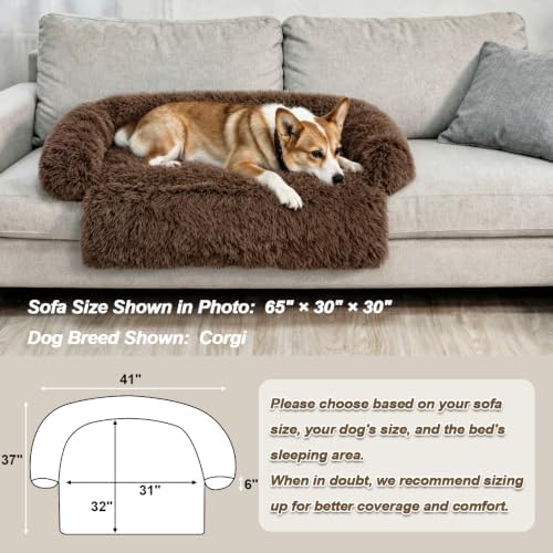 GGIB Calming Dog Bed Fluffy Plush Dog Mat for Furniture Protector with Removable Washable Cover for Large Medium Small Dogs and Cats (Medium, Coffee)