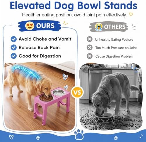 XIAZ Elevated Dog Bowls Large Breed Raised Dogs Bowl Stand Large/Medium Sized Dog Stainless Steel Food Water Bowl Stands 5 Heights Adjustable 9/11/12/14in Pet Feeder Dish Station