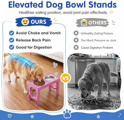 XIAZ Elevated Dog Bowls Large Breed Raised Dogs Bowl Stand Large/Medium Sized Dog Stainless Steel Food Water Bowl Stands 5 Heights Adjustable 9/11/12/14in Pet Feeder Dish Station