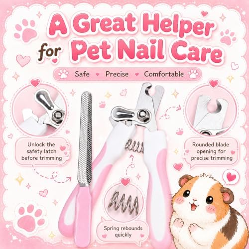 Guinea Pig Brush Kit Hamster Cleaning Grooming Comb with Nail Clipper Trimmer, Nail Files - Professional Small Animal Grooming Tool for Rabbit, Bunny, Puppy, Kitten, Ferret