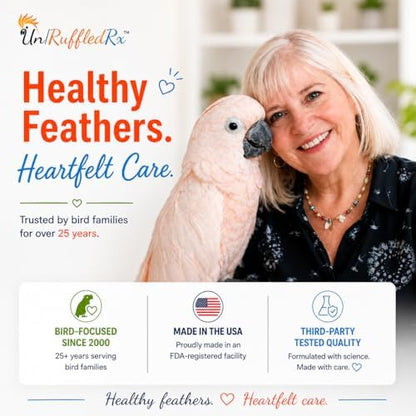 UnRuffledRx™ Bird Calcium Plus with Magnesium and D3, Dissolves Clear and Tasteless in Water, Supports Bone, Muscle, Feather and Egg Health, 45 Servings, Made in FDA-Registered USA Facility