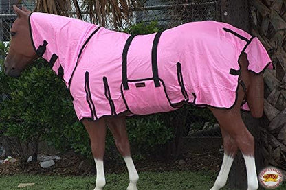 HILASON 72In Horse Fly Sheet UV Protect Pink W/Black Piping