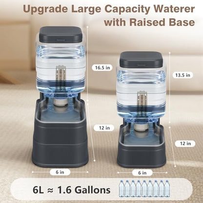 1.6 Gallon Pet Automatic Dog Water Dispenser Cat Gravity Waterer Feeder with Stainless Steel Bowl 8L Large Capacity Puppy Feeding Raised Bowls with Filter,Ice Pack (Charcoal Gray, 6L(1.6 Gallon))