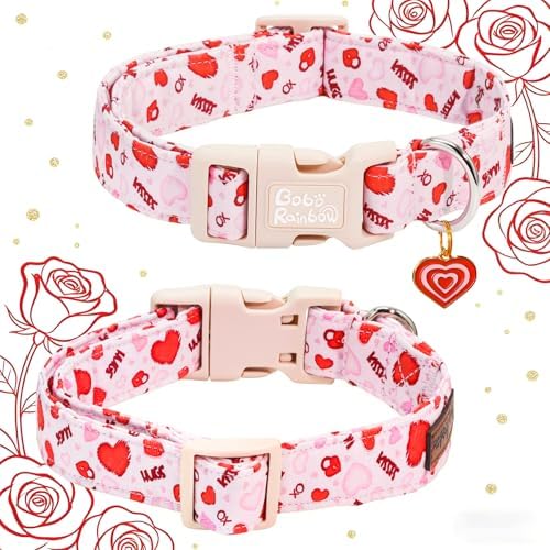 Dog Collars, Valentine's Pink Letter Heart Print Pet Collar Durable Adjustable Plastic Pendant Dog Collar for Small Dogs