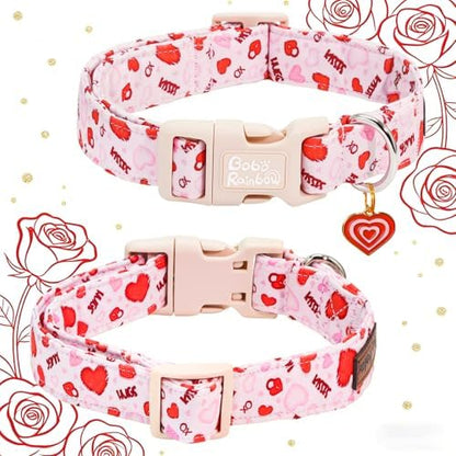 Dog Collars, Valentine's Pink Letter Heart Print Pet Collar Durable Adjustable Plastic Pendant Dog Collar for Small Dogs