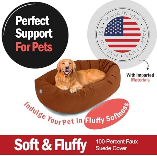 Majestic Pet 40 Inch Suede Calming Dog Bed Washable – Cozy Soft Round Dog Bed with Spine Support for Dogs to Rest Their Head - Fluffy Donut Dog Bed 40x29x9 (Inch) - Round Pet Bed Large – Rust (2025)