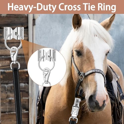 4 Pack Heavy-Duty Cross Ties for Horse - Adjustable Nylon Cross Ties with Panic Snap and Bull Snap (56.5"-98.4"), All-in-One Set with 4 Pack Tie Rings & 16 Matching Screws. (4 Pack)