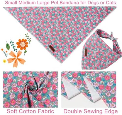 Summer Dog Bandana, UP URARA PUP Chamomile Triangle Bid Scarf for Medium Large Dogs, Cotton Kerchief for Girl Boy Puppies, Cute Spring FloralBandana,S