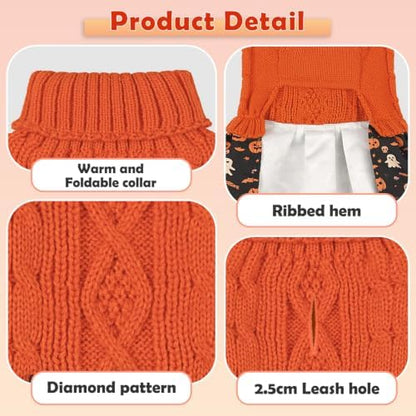 YUDODO Small Dog Sweater Dress with Bowtie Turtleneck - Knitted Pet Clothes