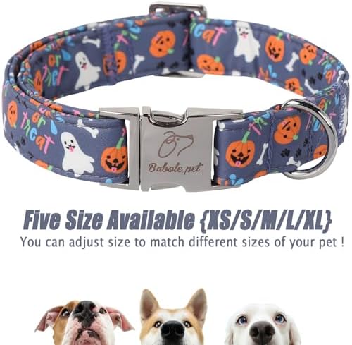 Halloween Dog Collar for Large Dogs - Cute Halloween Ghost Pumpkin Dog Collars, Adjustable Heavy Duty Pet Holiday Collar with Metal Buckle L