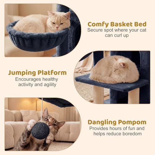 DORTALA Cat Tree for Indoor Cats, 33.5" Cat Tower with 2-Storey Condo, Top Perch, Sisal Scratching Posts, Dangling Ball, Platform, Multi-Level Pet Climbing Furniture Activity Center (Dark Grey)