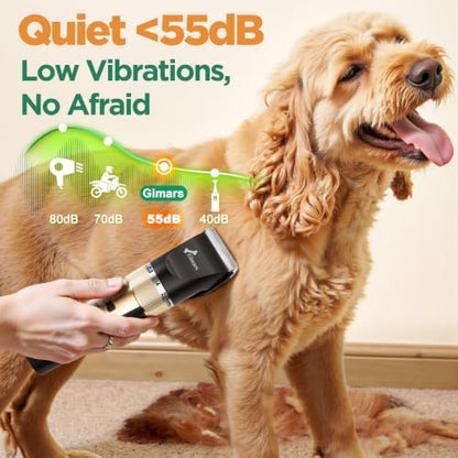 Gimars 4 in 1 Dog Grooming Clippers with Small Trimmer, 7000RPM High-Power 4-Speed Quiet Pet Shaver (≤55dB), Cordless Rechargeable Dog Hair Clippers for Thick Coats with Scissors, Comb & USB