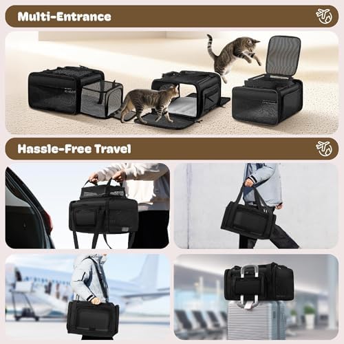 Top and 2 Sides Expandable Cat Carrier 18x13.5x9.5 TSA Airline Approved