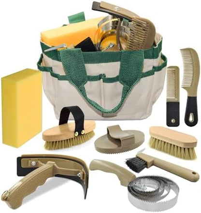 Professional 10 Pieces Horse Grooming Kit with Tote Bag, Horse Brush & Curry Comb Set for Effective Grooming and Bathing, Equine Coat Care Tack Room Supplies, Horse Gifts for Girls