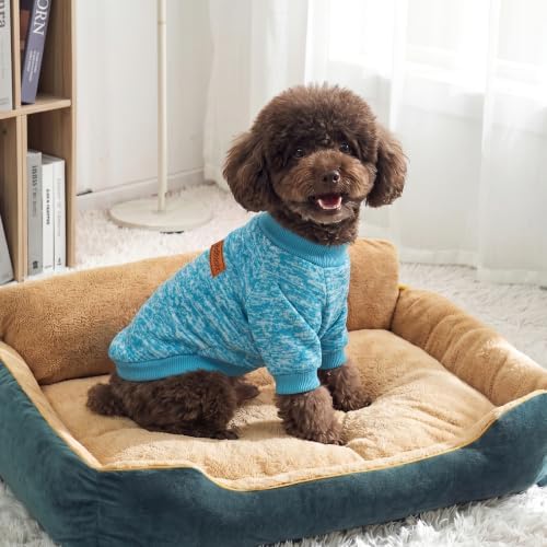 2 Pack Dog Sweaters for Small Dogs Girl Boy Winter Fleece Clothes Warm Soft Dog Sweatshirt Outfit for Dogs Cats Pet Apparel (Grey+Light Blue, M (Back: 13.7",Chest: 17.7", 10-14Ibs))