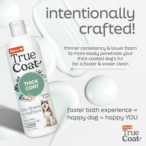 True Coat Thick Coat Dog Shampoo, 5 in 1 De‑Sheds & Softens with Oat Milk, Coconut Oil & Aloe, 16 oz