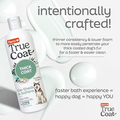 True Coat Thick Coat Dog Shampoo, 5 in 1 De‑Sheds & Softens with Oat Milk, Coconut Oil & Aloe, 16 oz
