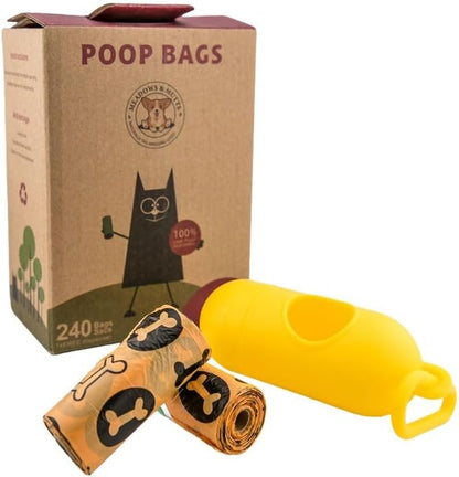 MEADOWS & MUTTS Dog Poop Bags - 240 Count Compostable Biodegradable Plant Based Pet Waste Bags | Leak Proof Extra Thick | Lavender Scented Eco-Friendly Puppy Poop Bags