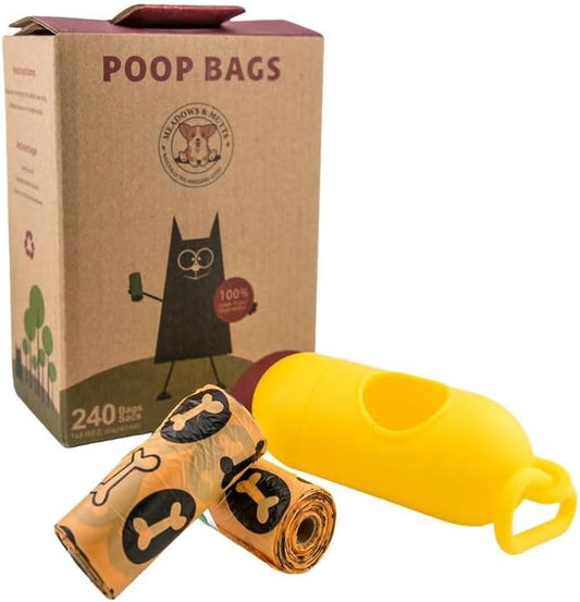 MEADOWS & MUTTS Dog Poop Bags - 240 Count Compostable Biodegradable Plant Based Pet Waste Bags | Leak Proof Extra Thick | Lavender Scented Eco-Friendly Puppy Poop Bags