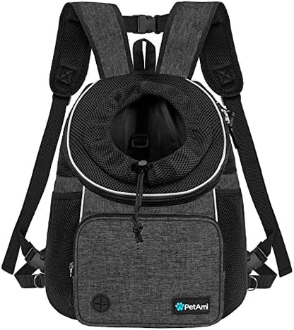 PetAmi Adjustable Chest Carrier Backpack for Dogs & Cats, Ventilated, Hiking & Camping, Up to 15 lbs, Dark Gray