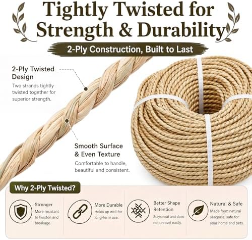 GliCraft 3-3.5mm 2.2lbs Twisted Seagrass Rope 328-394 ft DIY Sea Grass Cord