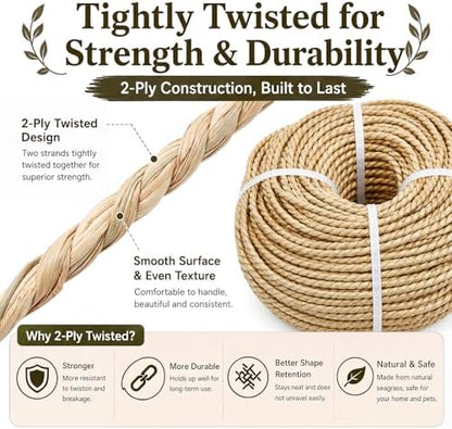 GliCraft 3-3.5mm 2.2lbs Twisted Seagrass Rope 328-394 ft DIY Sea Grass Cord