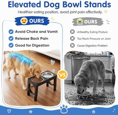 XIAZ Elevated Dog Bowls Large Breed Raised Dogs Bowl Stand Large/Medium Sized Dog Stainless Steel Food Water Bowl Stands 5 Heights Adjustable 9/11/12/14in Black Pet Feeder Dish Station