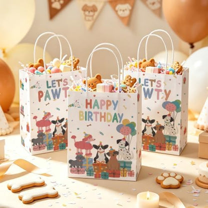 Greencian 16Pcs Pet Dog Birthday Party Favor Bags Let's Pawty Goodie Bags