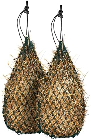 Majestic Ally 2 pcs Slow Feed 42” Hay Net for Horses, Strong Small 2x2” Holes, Nylon Rope Hanging, Adjustable Travel Feeder for Trailer and Stall, Simulates Grazing, Reduce Waste