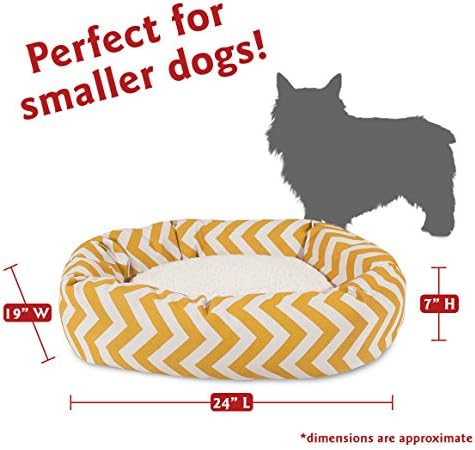 Majestic Pet 24 Inch Chevron Sherpa Calming Dog Bed Washable – Cozy Soft Round Pet Bed with Spine for Head Support - Fluffy Donut Bed 24x19x7 (inch) – Small - Yellow