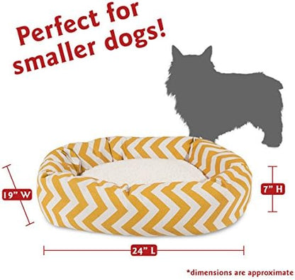 Majestic Pet 24 Inch Chevron Sherpa Calming Dog Bed Washable – Cozy Soft Round Pet Bed with Spine for Head Support - Fluffy Donut Bed 24x19x7 (inch) – Small - Yellow