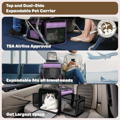Top and 2 Sides Expandable Cat Carrier 18x11x11 TSA Airline Approved