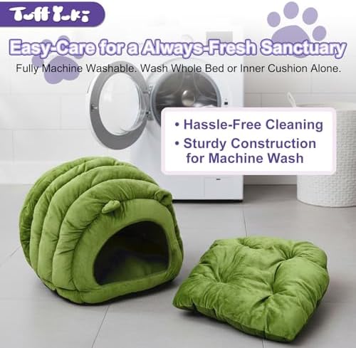Cat Cave Bed, Orthopedic Memory Foam Anti Anxiety Cat Bed for Indoor Cats, Cozy Plush Caterpillar Tunnel Cat Bed, Non Slip Pet Bed Fits Cats Up to 15 lbs, Green