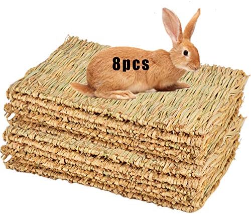 Hamiledyi Grass Mat for Rabbit Natural Woven Bed Mat Bunny Chew Toys (8PCS)