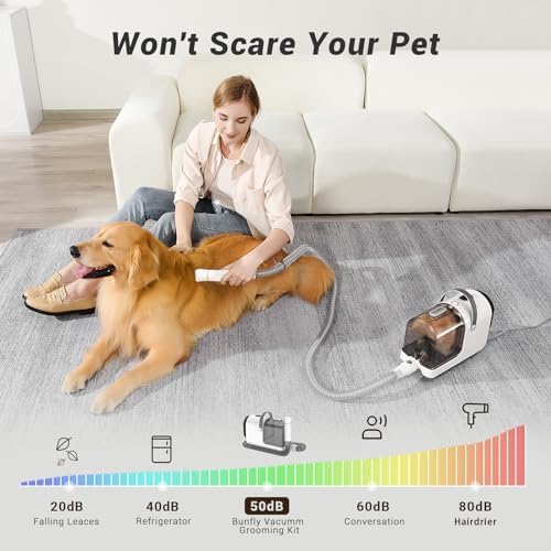 Bunfly Dog Grooming Kit,13000Pa Strong Grooming & Vacuum Suction 99.99% Pet Hair, 16 Pet Grooming Tools for Dogs Cats, 3L Large Capacity Dust Cup, Quiet Pet Vacuum Groomer (Grey)