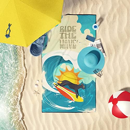 Caroline's Treasures MLM1228TWL3060 Surfer Dog Black Great Dane Premium Beach Towel Oversized Towel Beach Blanket, Pool, Beach Essentials, Yoga, Premium Bath Towel, Quick Dry Plush