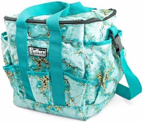 Jeffers Expression Deluxe Horse Grooming Bag – Large Zip Top Equestrian Tote w/Multiple Pockets, Handles & Adjustable Shoulder Strap, Padded Feet, Barn Essentials 11.5"x10.5"x8.5" - Bisbee Blue