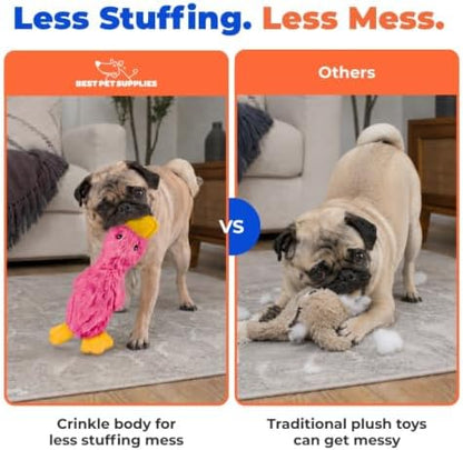 Best Pet Supplies Interactive Squeaky Dog Toy - Crinkle Duck, Pink
