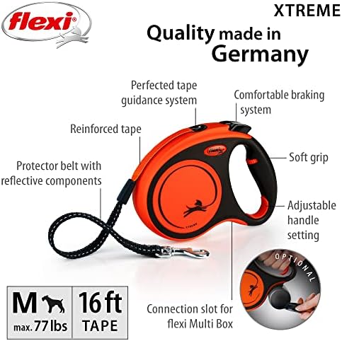 FLEXI® Xtreme Tape Retractable Dog Leash, Medium, 16 ft - Orange/Black