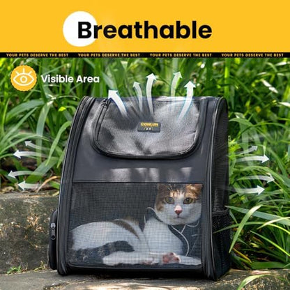 Conlun Cat Backpack Carrier for Small Dogs and Cats Fit Up to 15 Lbs,Small Dog Backpack, Foldable with 3-Side Mesh Windows, Pet Carrier for Travel & Hiking Friendly，Black