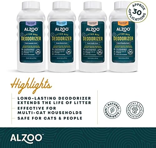 ALZOO Cat Litter Deodorizer, Concentrated Granules Help Neutralize Litter Box Odors & Extend Litter Freshness, Mineral-Based Formula, Up to 30 Uses, 26.6 Oz. Ocean Breeze, Pack of 1